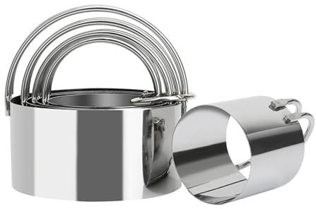 HRLORK Cookie Cutters Set 5 Pcs Stainless Steel Cutters with Handles Baking Mold Dough Cutter Tool for Pastry Biscuit Cake for Decorating Birthday Party (Round)