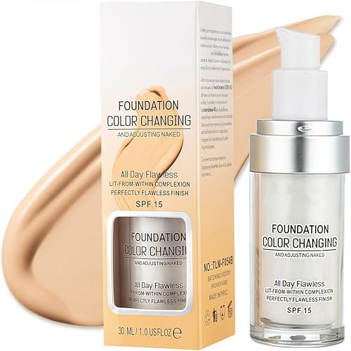 Full Coverage Colour Changing Foundation for Mature Skin | Lightweight, Long-Lasting & Non-Fading Tinted Concealer with Adjustable Tone | Hydrating, Brightening & Portable Formula