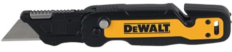 DeWALT Push and Flip Folding Utility Knife with Storage one-Handed flip-to-Open Operation and 5-Blade on-Board Storage Engineered with a Metal Handle for Durability Supplied with 1 Blade