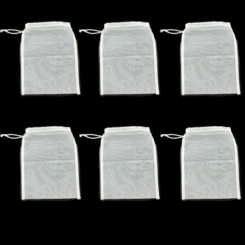 ALICEEDG Aquarium Filterbeutel, 6 Stück Aquarium Filterbeutel mit Kordelzug, Aquarium Filtermaterial 120 Micron Media Mesh für Aktivkohle, Biokugeln, 15×20cm Filterbeutel für Aquarien, Weiß