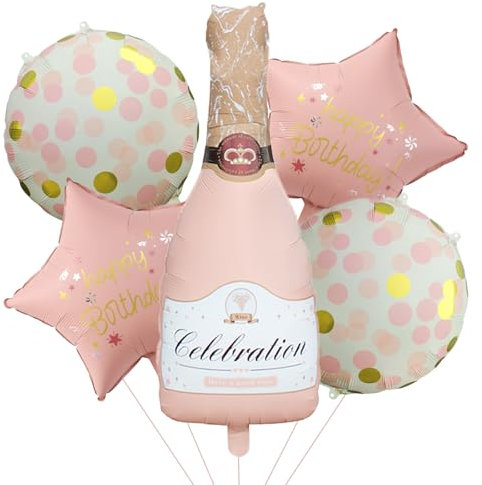 DazzJoy 5 Stück Champagne Folienballon Geburtstag, XXL Weinflasche Luftballon, Bier Deko Luftballons Geburtstag, Sektflasche Helium Ballons, Bierglas Helium Ballon für Hochzeit, Oktoberfest Deko