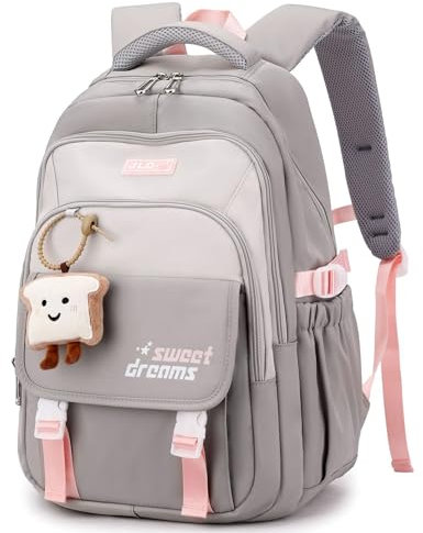 Makukke Schulrucksack Teenager, Schulranzen Mädchen 5.klasse 30L Stauraum Schultasche, Wasserdicht Rucksack Schule Lässiger Kinderrucksack mit Süßem Anhänger