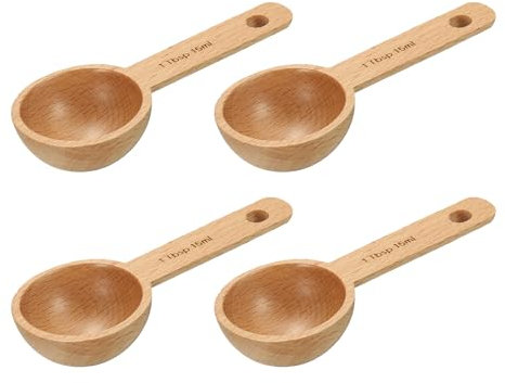 sourcing map 4pcs Coffee Spoons, 15ml Wooden Table Spoons Tea Measure Scoops for Measuring Coffee Beans, Tea, Sugar, Jar, Brown