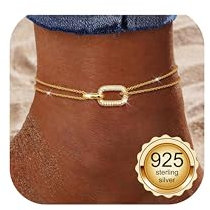 Milacolato Fußkettchen für Damen, Fussketten für Frauen Silber 925 Zierlich Büroklammer Verstellbar Wasserdicht Fußkette Gold Sommer Strand Schmuck