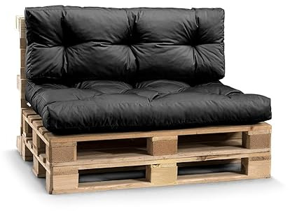 Gutekissen® Coussin de Palette Extérieur – Confort en Mousse pour Salon de Jardin, Terrasse, Balcon PPI (Coussin d'assise 120 x 80 cm, Noir imperméable)