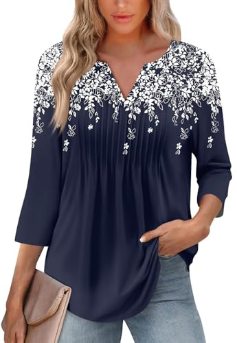 TOFOTL Maglie Donna Curvy Maniche Tre Quarti Bluse Eleganti Particolari Estate Colorate T-Shirt Donna Basic Scollo a V