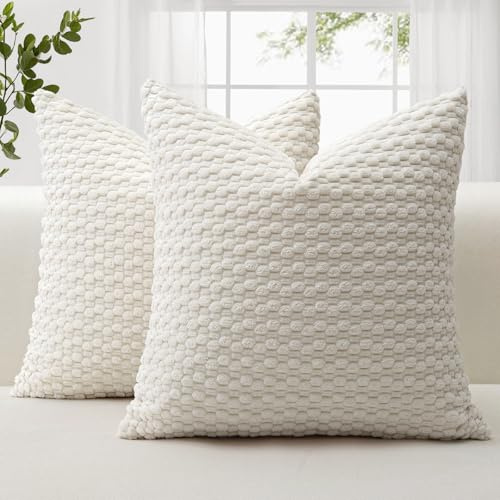 JOTOM 2er Set Cord Kissenbezüge, 3D Bubble Texture Boho Zierkissenbezug Dekorative Sofakissen Dekokissen Kordsamt Kissenbezug Deko Kissenhülle für Couch Sofa Wohnzimmer (60x60cm, Creme Weiß)