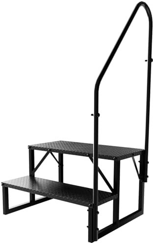 RV Steps with Handrails, RV Stairs 660 lbs Load Capacity, Step Ladder with Anti-Slip Panel, Mobile Home Stairs for Travel Trailers (2 Step)