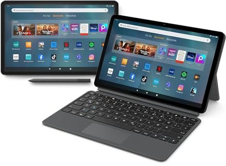 Amazon Fire Max 11-Tablet mit klarem 11-Zoll-Display, Octa-Core-Prozessor, 4 GB RAM, 14 Std. Akkulaufzeit, 128 GB, grau, mit Werbung und Tastaturhülle und Made for Amazon Eingabestift