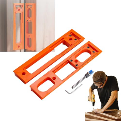 Kit de instalación de plantilla de bisagra de puerta, plantillas de bisagra ajustables, mortajas de ranura, plantilla de bisagra de marco de puerta con fresa, herramienta de montaje portátil para