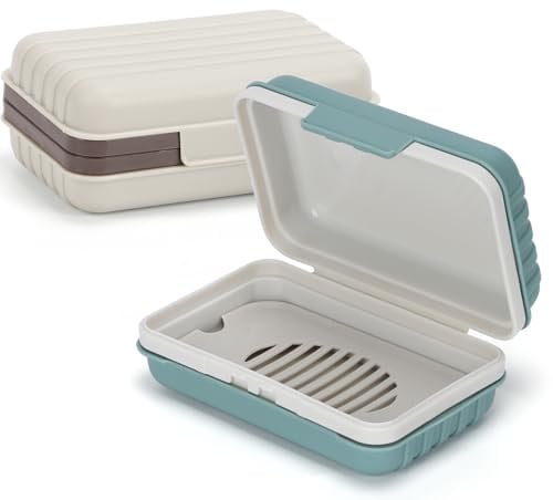 Alyvisun Box with Draining Board, Green & White, Portable Soap Dish