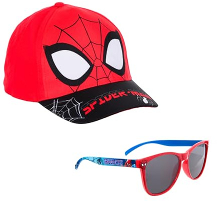Marvel Spider-Man Jungen Kappe und Sonnenbrille, UV-Schutz-Sonnenbrille, Kinder Baseballkappe (DE/NL/SE/PL, Numerisch, 53, Rot)