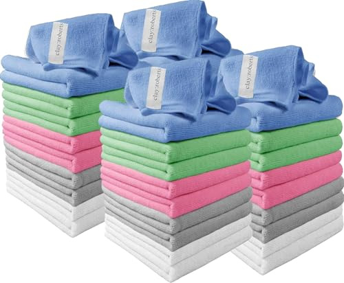 Clay Roberts Microfibre Cleaning Cloths, 40cm x 30cm - Pack of 40, Mixed Colours, Machine Washable, Polishing, Waxing & Dusting Cloth, Lint-Free, Kitchen Towel, Car Cleaning, Microfiber