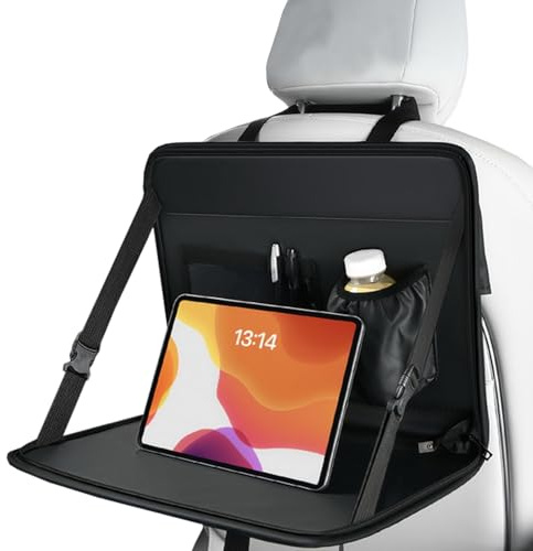 Tablette Pour Siège Arrière De Voiture,Bureau Pliable Ordinateur Portable Pour Siège | Support Téléphone et Tablette avec Organisateur Intérieur pour le Voyage, l'Écriture, le Repas et la Lecture dans