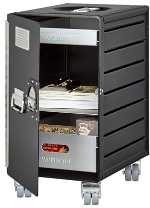 VanDeBord Rollcontainer mit Schubladen, mobiler Aktenschrank, Metallschrank, Schubladenschrank Küche, Druckertisch mit Rollen, vormontiert, 53,5 x 29,5 x 40,7, Bord Box XL, Schwarz, Basic