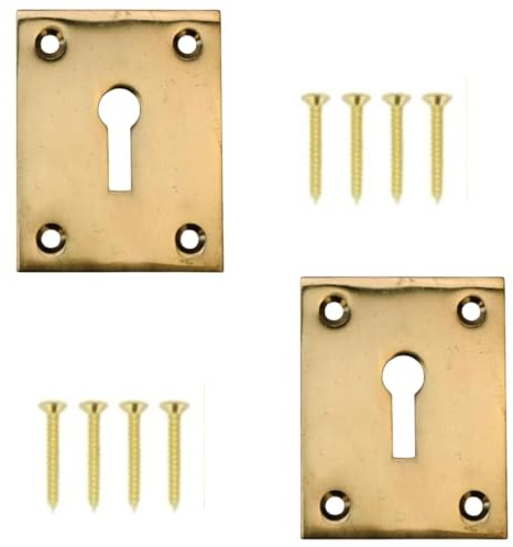 Escutcheon Keyhole Cover Solid Brass 43mm x 56mm Keyhole Cover Plate Covered Escutcheon with Polished Brass Finish for Door Lock Protection Pack of 2
