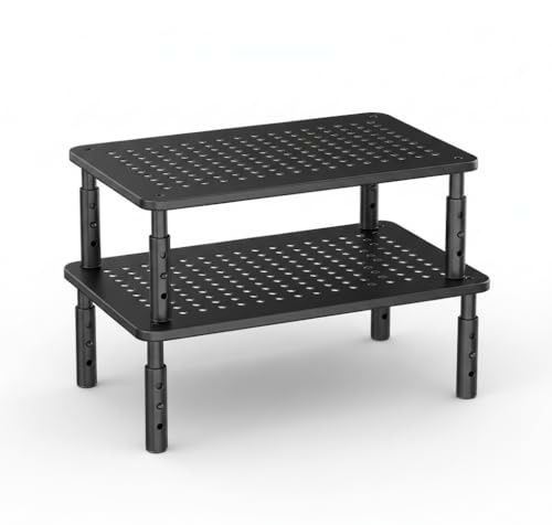 suptek Monitorständer Höhenverstellbarer Monitor-Raiser Monitorständer schwarz für Computer, PC, Laptop, Drucker bis zu 20 kg Platzsparender Metall Monitorerhöhung mit Belüftungsplattform