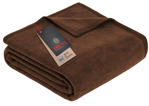 Ibena Porto Decke 150x200 cm – Baumwollmix weich, warm & waschbar, Kuscheldecke braun einfarbig