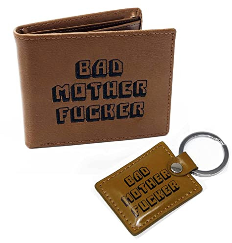 Close Up Pulp Fiction Bad Mother Fucker Set Geldbeutel/Geldbörse & Schlüsselanhänger Anhänger, echtes Leder