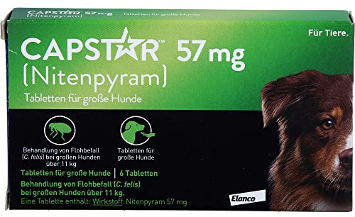 Capstar Tabletten für große Hunde von 11 bis 57 kg, zur Sofortbekämpfung bei Flohbefall, schnell wirksam gegen Flöhe, 6 Tabletten-Packung