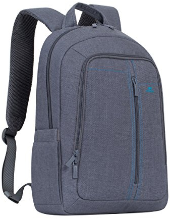 Rivacase Notebook Rucksack bis 15.6 Zoll und einem Innenfach für Tablets bis 10.1 Zoll – Stilvoller Laptop Rucksack aus wasserabweisendem Material, extra verstärkten Seiten / (Grey)