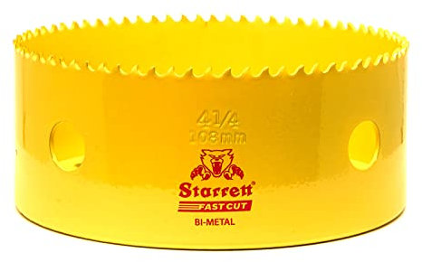 Starrett HSS Bi-Metal Hole Saw - FCH0414 Fast Cut Extra Cobalt Hole Saw - For Stainless Mild Sheet Wood Plastic Various Materials - 108mm