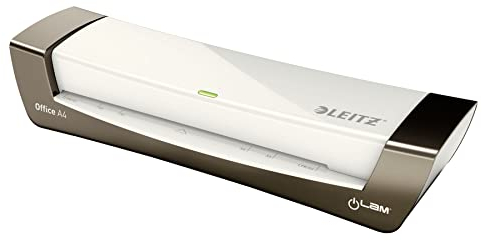 Leitz A4 Laminiergerät, Für 80 bis 125 mic Laminierfolien, inkl. Laminierhüllen Starterkit, schnelles Laminieren, ideal für den Einsatz in Büro & Schule, Weiß/Silber, iLAM, 72510084
