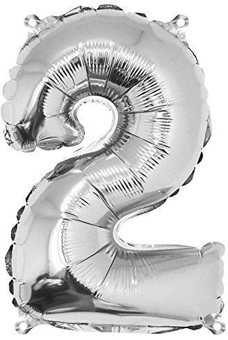 Folienballon Zahl2, silber, 40cm, SB-Btl 1Stück
