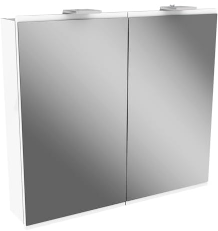 FACKELMANN LED Spiegelschrank Lima/Badschrank mit Soft-Close-System/Maße (B x H x T): ca. 80 x 73 x 15,5 cm/Möbel fürs WC oder Badezimmer/Korpus: Weiß/Front: Weiß/Spiegel