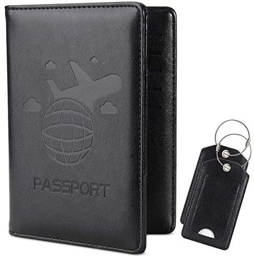 COCASES Reisepasshülle Tasche Kunstleder Reiseorganizer mit RFID-Blocker, Impfpass Hülle Tasche für Damen und Herren Schwarz