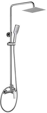 Columna de ducha monomando extralarga modelo SIO tubo redondo extensible regulable en altura de 100 a 150 cm. Incluye ducha de mano y rociador con diseño cuadrado. Recambios garantizados