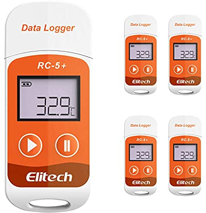 Elitech 5PCS Temperature Data Logger 32000 Points USB Temperature Data Recorder, PDF Data Report Export, RC-5+