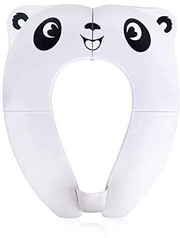 Pejoye Bébé Réducteur de Toilette, Siège Toilette Pliable Enfants, Réducteur WC Bébé Siège de Toilette Portatif pour Garçon et Fille avec 8pcs Patins Antidérapants et 1 Sac de Transport, Panda Blanc