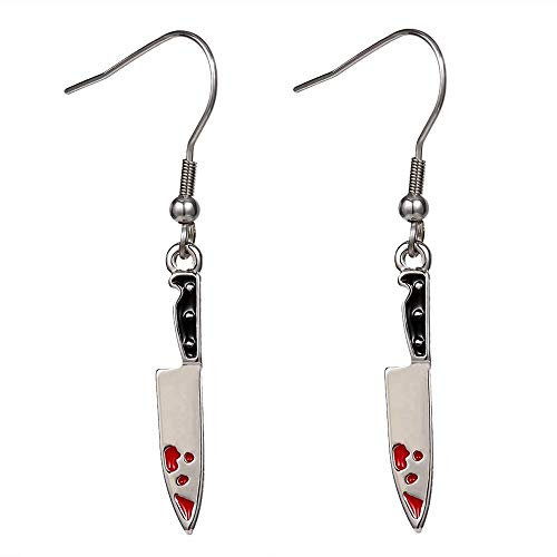 SENFAI Enamel Red Bloody Knife Necklace for Halloween 18 in Christmas Drop Dangle Earring