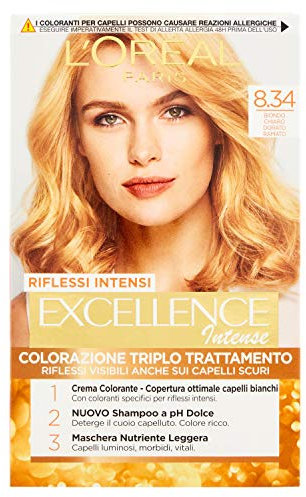 L'Oréal Paris Tinte Cabello Excellence Intense, Rubio Claro Dorado Cobre 8.34