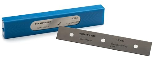 GLASS POLISH 150mm Packung mit 25 doppelseitigen Edelstahlklingen, 0,20mm laserscharfe Ersatzklingen für SCRATCHLESS Schaber oder kompatible Modelle - GP15043