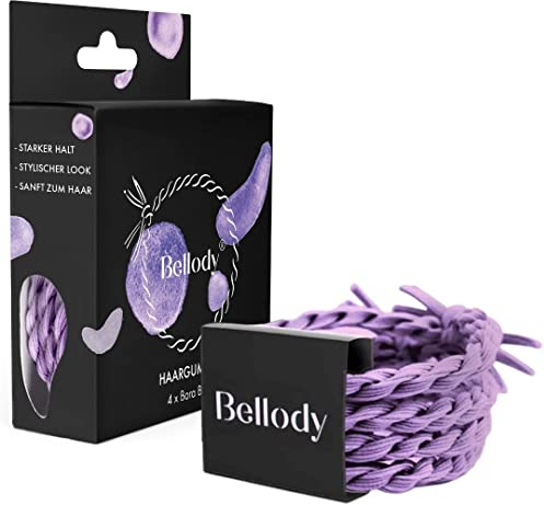 Bellody® Original Haargummis - Sundance Edition - Stylisch geflochtener Haargummi mit starkem Halt (4er Set - Bora Bora) - Damen Haarschmuck in Violett Lila