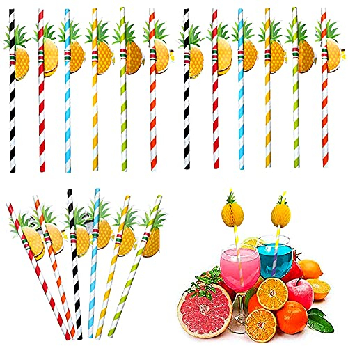 Papier Strohhalme,3D Cocktail Strohhalme 50 Pack Papier Trinkhalme Papierstrohhalme für Hochzeit Geburtstag Party Paper straw pineapple