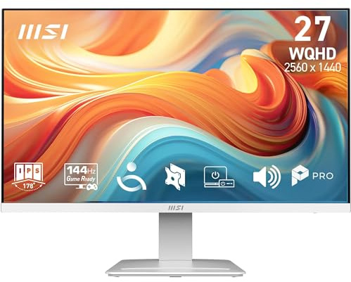 msi PRO MP273QW E14 Monitor 27 WQHD, 2560x1440 IPS, 144Hz, 1ms, AMD FreeSync, tecnologia Eye Care, altoparlanti integrati, HDMI 2.0b, DP 1.2a, design senza cornici, inclinazione regolabile