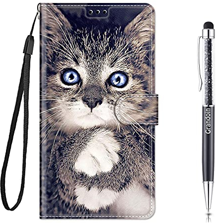 Grandoin für Xiaomi Redmi Note 7 / Note 7 Pro Hülle, Handyhülle im Brieftasche-Stil, Handytasche PU Leder Flip Cover Kreative Muster Hülle Magnet Case TPU Stoßfeste Schutzhülle Case (Katze 1)