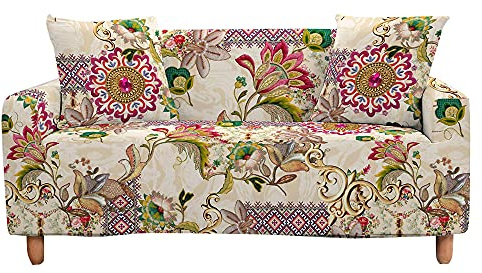 Surwin Elastisch Sofa Überwürfe 1 2 3 4 Sitzer, 3D Pflanze Muster Sofabezug Stretch Schonbezug Universal Sofahusse für Armlehnen Sofa Abdeckung Couchbezug (Vintage Blumen,3 Sitzer (190-230cm))