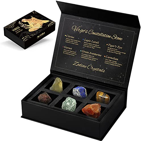 Aovila Jungfrau-Kristalle, Sternzeichen-Geschenkset, Sternzeichen, Heilkristalle, Geburtssteine mit Horoskopschachtel-Set, Astrologie