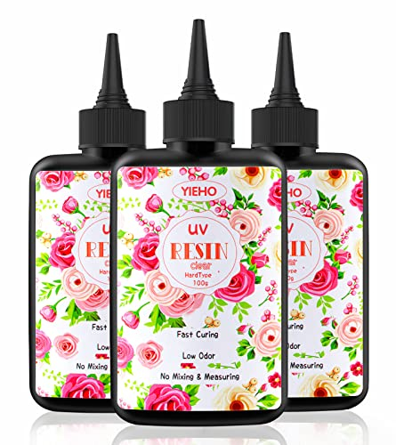 YIEHO 300g Résine UV Transparente, Claire, Dure Resine uv pour Bijoux Artisanat d'art DIY Résine Epoxy UV pour la Fabrication de Bijoux Artisanaux