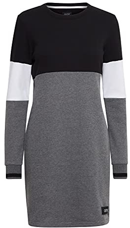 OXMO Omila Damen Sweatkleid Freizeitkleid Kleid Langarm Regular Fit, Größe:L, Farbe:Black (194007)