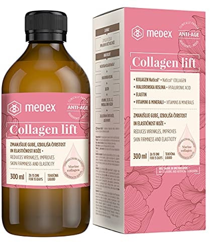 Medex Kollagen-Lift-Lösung, 5000 mg patentiertes Meereskollagen, Elastin, Hyaluronsäure, Vitamine, Mineralien, für die Festigkeit und Elastizität der Haut, Anwendung für 15 Tage, 300 ml
