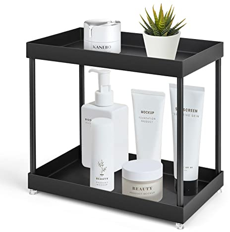 2-Tier Bathroom Countertop Organiser, Cosmetic Organiser Standing Rack Vanity Tray Makeup Storage for Bedroom, Office, Kitchen