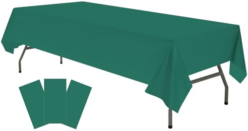 Kunststoff-Tischdecken, dunkelgrün, Einweg-Tischdecken, 137,2 x 274,3 cm, Jägergrün, für tropische Tiki-Luau-Partys, Geburtstage, Weihnachten, passend für rechteckige Tische mit 1,8 bis 2,4 m, 3 Stück