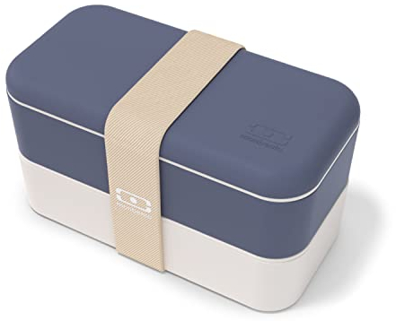 monbento - Bento box MB Original Natural - Boîte Repas à Compartiments - Lunch box Hermétique 2 étages - Idéal pour Travail/Ecole - Sans BPA - Durable et Sûr - Made In France - Bleu