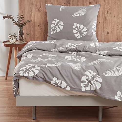 Mixibaby Bettwäsche Bettgarnitur Bettbezug Baumwolle 135x200 155x220 200x200 200x220 Modern, Größe:135 x 200 cm, Design Bettwäsche:Leaf D20
