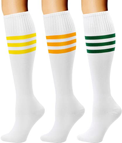 DRESHOW 3 Pares de Calcetines Coloridos Hasta la Rodilla, Calcetines Casuales de Fútbol a Rayas Calcetines Altos Hasta la Rodilla de Bruja Para Hombres y Mujeres